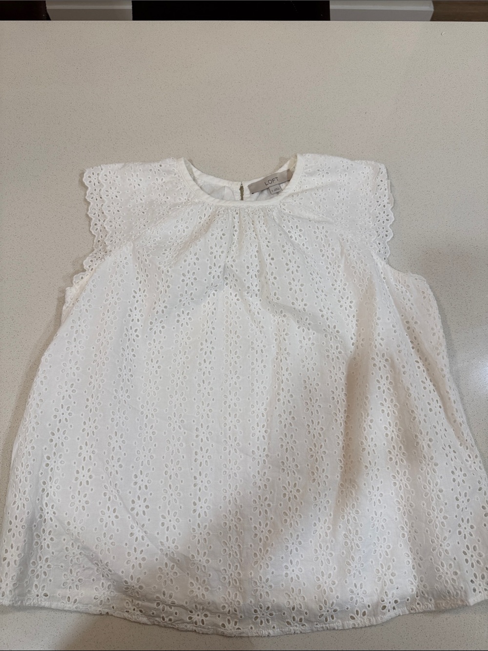 LOFT White Eyelet Flutter Sleeve Blouse